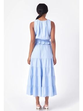 Endless Rose Ocean Blue Ruched Top & Tiered Maxi Skirt